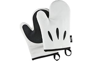 Prestige Disney Monochrome Mickey Mouse Oven Mitts Pair with Silicone Grip Pad, Oven Gloves Set of two 26 x 18cm, Black & White