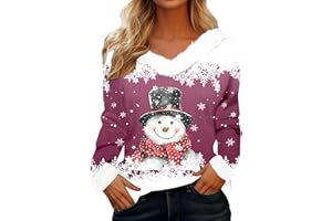 Générique Pull Moche de Noel Femme Col V Fourrure Pulls Moche De Noels Manches Longues Drole Original Mode T Shirt Christmas Moche Lumineux Chic et Elégant Tenue Sweatshirt Noëls Femmes