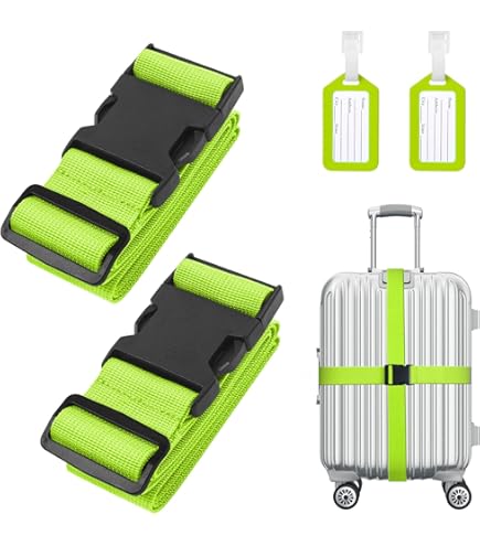 Cinghie Per Valigie A Sgancio Rapido - Confezione Da 2, Regolabili, Con Etichette Per Bagaglio Aereo - Foto 2