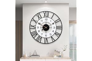 SIN&MI Wall Clock 16 Inch for Living Room Decor, Silent Battery Operated Wall Clocks with Roman Numerals Large Vintage Decorative Farmhouse Metal Indoor Outdoor Clock for Bedroom Kitchen Patio