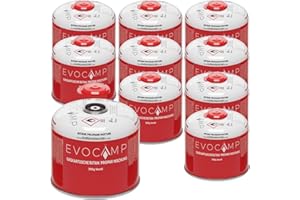 EVOCAMP Cartuccia di Gas propano butano da 300g valvola a Vite con Filettatura Europea 7/16" Cartuccia a valvola 539ml con Chiusura di Sicurezza Automatica valvola a Vite per cartucce di Gas (10X)