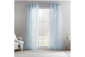 TOPICK Zasłona z woalu z oczkami przezroczysta firanka Gaze Paarig zasłona z oczkami do prysznica 225 cm x 140 cm 2-częściowy zestaw jasnoniebieska