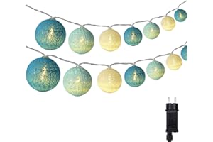 ‎DEEPDREAM DeepDream Cotton Ball Lichterkette, 6.6m 30 LED Kugeln Lichterkette Innen Lichterkette Baumwollkugeln Lichterkette mit Stecker für Kinderzimmer, Schlafzimmer, Hochzeit, Party, Festival (Türkis)