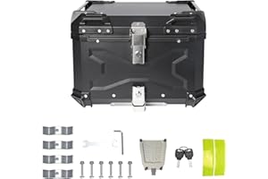 QAWNER Caja Superior Universal de Aluminio Impermeable para el Maletero de la Motocicleta, Universal Motorcycle Top Box, Doble Llave de Almacenamiento, Caja Superior para Guardar Cascos (Negro, 55L)