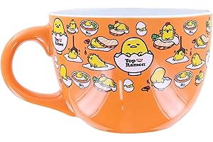SILVER BUFFALO Sanrio Gudetama x Nissin Top Ramen - Taza de sopa de cerámica | Capacidad para 20 onzas