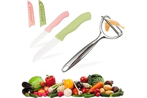 ADARPA Pelador Patatas Acero Inoxidable + 2 Cuchillos Ceramica | Pelador Multifuncional afilado y resistente | Set diseñado para uso profesional y cotidiano | Cocina de forma rápida y sencilla