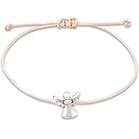Nuoli® Schutzengel Armband Damen Silber (verstellbar bis 20cm) Engel Armbändchen für Frauen & Mädchen, aus rosa Stoff mit Met