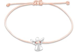 Nuoli® Bransoletka damska z aniołem stróżem, srebrna (regulowana do 20 cm), aniołek dla kobiet i dziewcząt, z różowego materiału z metalową zawieszką, 20 centimeters, Metal
