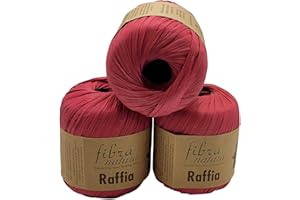 ILKADIM EXPORT 120 Gramm Fibra Natura Raffia Bast-Garn, 100% Viskose/Zellulose, Makramee Kordel Naturgarn einfarbig (bordeaux 116.-27)