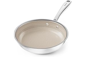 Redchef Non Stick Hybrid Egg/Omelette Pan,20cm Ceramic Frying Pan,Tri-Ply Stainless Steel Skillet,Non Toxic,PFAS PFOA/PTFE Free,Dishwasher/Oven Safe,Suitable for Induction Hobs,8"(Beige)