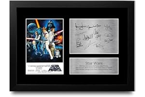HWC Trading FR A4 Star Wars New Hope Cast Mark Hamill, Carrie Fisher, Harrison Ford Gifts Printed Signed Autograph Picture for Movie Memorabilia Fans - A4 Framed