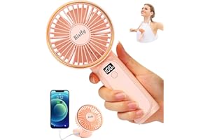 Bistfy Ventilador Portátil de Mano 4500mAh Ultra Silencioso 6 Velocidades USB C Mini Ventilador de Mesa con Pantalla LCD, 180° Plegable con Cordón como Ventilador de Cuello y Powerbank (Orange)