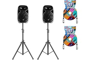 Sinextesis Impianto Audio Acustico con Coppia Altoparlanti Casse Attive Amplificate 400W con Woofer da 8", coppia di Stativi, 2 Cavi XLR da 5 mt.