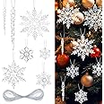 HASTHIP® 35Pcs Christmas Tree Decoration Items Small Transparent Crystal Acrylic Christmas Decor Snowflake Icicle Hanging Christmas Ornaments for Xmas Tree, Home, Door, Window