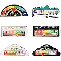 Broche Social Battery Sirlomu - Épingle Humeur Interactive 7 Jours, Émail, Blanc Et Rose Broche Pour Humeur Social