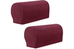 YancLife Armrest Chair Covers, Set of 2 Stretch Armchair Covers for Arms，Spandex Polyester Sofa Arm Caps Non Slip Armrest Covers Chairs Armchairs Couches Recliner for Furniture Protector(Wine Red)