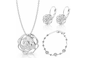 Crystalline Azuria Rose Blumen Kristalle Schmuck-Set Halskette 45 cm Leverback Ohrringe Armband 18 kt Vergoldet für Damen