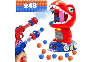 Wrymish Dinosaure Jouet 3 4 5 6 7 8 Ans, Jouet de Tir de Dinosaures pour Enfants, Jeu de Tir sur Cible Mobile avec 2 Pistolet Jouet à Balles Souples et 48 Balles Souples, Cadeaux de Noël pour Enfants