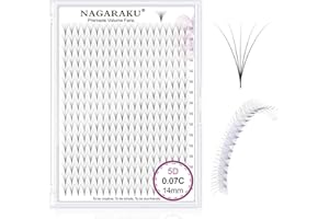 NAGARAKU 5D Volume Ciglia Extension 320 Fans Prefabbricate Gambo Lungo Ventagli Base Sottile A Punta Ciglia Finte Ciuffetti Fluffy Soffici Naturali Premade Fans Nere 16 Righe Box XL(0.07 C 14mm)