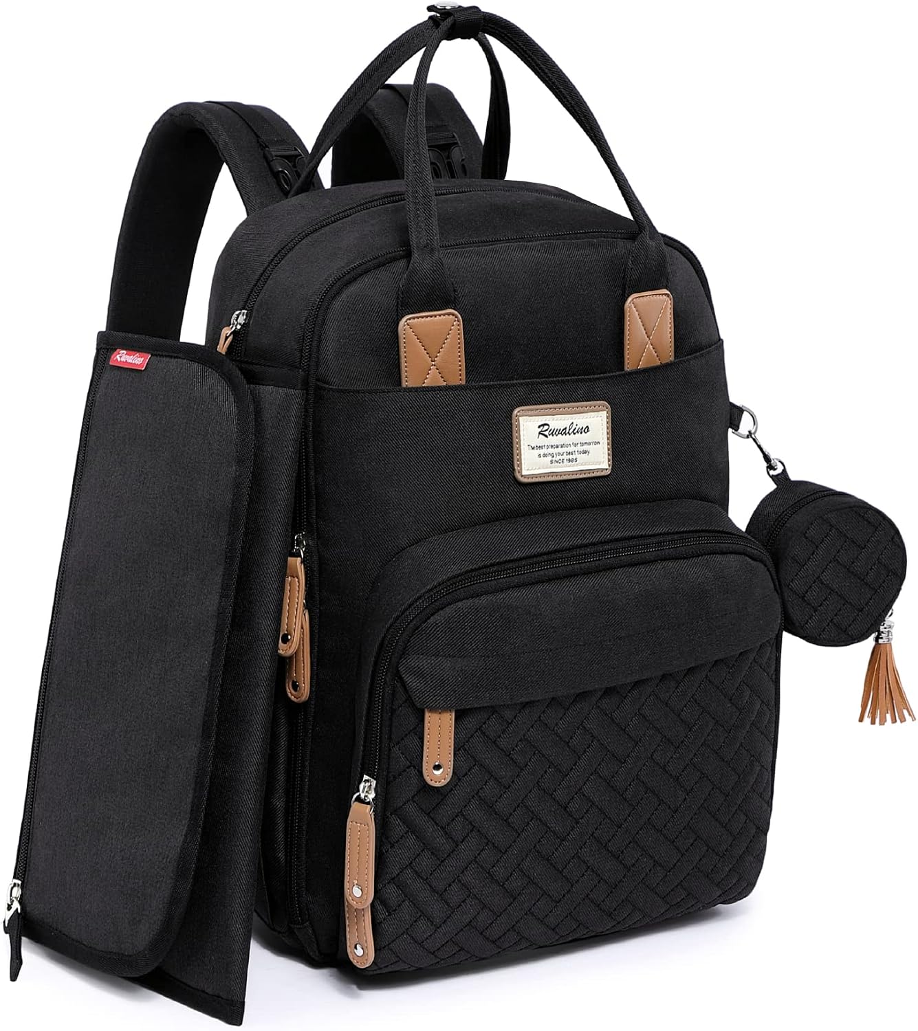 RUVALINO Baby Changing Bag Backpack, Neutral All-in-One Baby Bags for, Multifunction Large Travel Backpack with Portable Changing Pad, Stroller Straps, Pacifier Case and Insulated Pockets