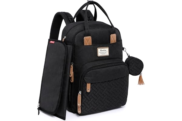 RUVALINO Sac à Dos à Langer, Sac à Langer bébé avec Matelas à Langer Portable, Porte-Sucette et Sangles de Poussette, Sac de Voyage multifonctionnel pour Maman ou Papa