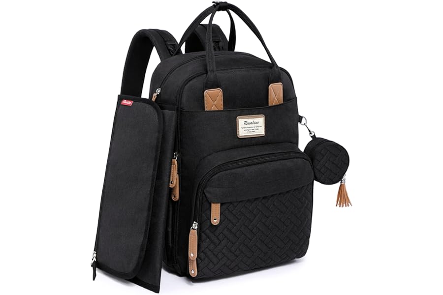 RUVALINO Baby Changing Bag Backpack, Neutral All-in-One Baby Bags for, Multifunction Large Travel Backpack with Portable Changing Pad, Stroller Straps, Pacifier Case and Insulated Pockets