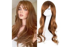 YEESHEDO Women's 28" 70 cm Ginger Cosplay Wig Long Wavy Curly Hair Ends with Bangs Auburn Wigs for Girls Heat Resistant Synthetic Wig for Party Costume Anime Halloween