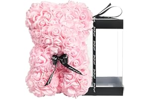 NWSX Rosenbär - Rose Teddybär auf jedem Rosenbären - Blumenbär Perfekt für Jubiläen, Mütter - Klare Geschenkbox inklusive! 10 Zoll groß (Light pink, 10in)