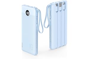 VRURC 10000mAh Power Bank With Built in Cables,USB C Battery Pack Portable Charger with 5 Outputs 2 Inputs Powerbank LED Display compatible with iPhone 14 13 12 Samsung S21 S20 Xiaomi iPad