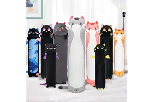 Mewaii 130CM Largo Gato Gris de Peluche Almohada Suave y Cómoda Peluche Gato Cojines de Felpa Perfectos para Regalo