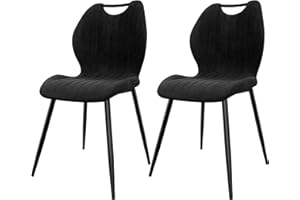 JIJIAN Lot de 2 Chaises de Salle à Manger, Chaise de Cuisine, Chaise tapissée, Chaise de Salon, Dossier en Tissu et Pieds en Métal, Noire