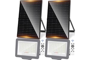 Aigostar-Faro led esterno con pannello solare，200W，Batteria di grande capacità da 15000mAH，IP65，6500K，Faretto solare esterno con telecomando e sensore crepuscolare，funzione timer，cavo da 2M，2 Pezzi