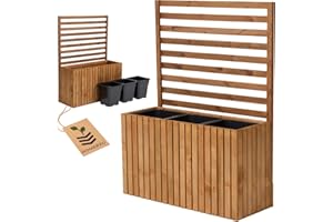 ‎HOMERZO Pflanzkübel mit Rankgitter Spalier mit Pflanzkasten Blumenkasten aus Holz für Garten Balkon Terrasse Hochbeet mit 18L Kunststoff-Pflanzeneinsatz (vertikal-braun, 98x36x55 H130)