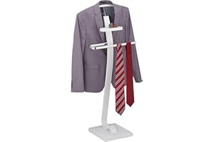 Relaxdays Służący mężczyzna, z półką, wieszak na ubrania na kurtkę i spodnie, wys. x gł.: 112 x 46 x 32 cm, wyciszony, biały/srebrny