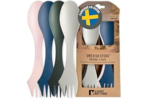 Light my Fire Spork Lot de 4/10 cuillères 3 en 1 pour le camping, cuillère, fourchette, couteau, couverts de voyage sans BPA et plastique bio