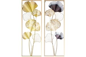 kangten 2 pezzi di foglie di ginkgo in metallo 3D dorate decorazione da parete, soggiorno con cornice per sala da pranzo bar