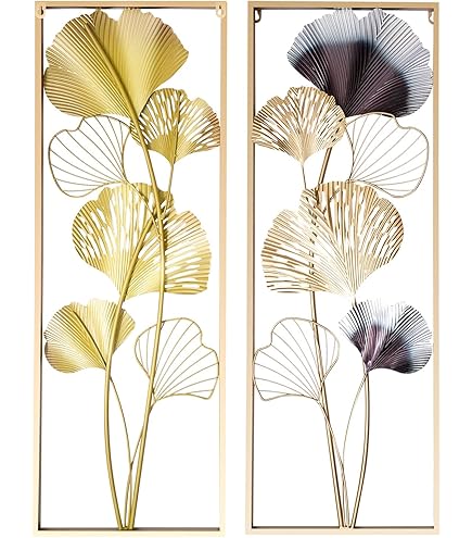 Quadro Decorativo Metallo Foglie - Decorazione Parete 37x65cm Per Casa In Stile Moderno E Naturale - Foto 11