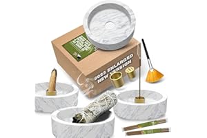 DAMAFLAWA Räucherstäbchen Halter Marmor Räuchergefäß - 2023 Aufgerüstet Groß räucherstäbchenhalter für Räucherkegel Palo Santo Räucherkegel Räucheraschenfänger mit Räucherstäbchen als Geschenk (Weiß Grau)