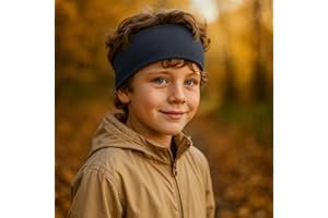 ‎WOLLHUHN Wollhuhn ÖKO Kinder/Jungen/Mädchen Cooles Elastisches Stirnband/Haarband Bequem Zweilagig Jersey Viele Motive (Einfarbig Dunkelblau)