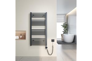 Heilmetz Scaldasalviette elettrico antracite 100x50 cm,Radiatore elettrico con termostato digitale e funzione Timer per asciugamani,Asciugatore elettrico per asciugamani,500 W