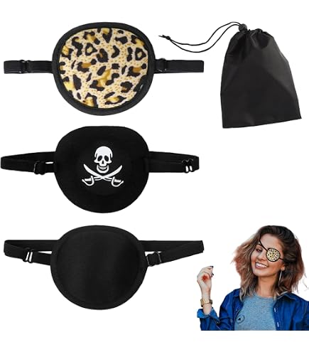 3 Bende Per Occhio Singolo Regolabili - Maschera Nera In Cotone Per Cosplay Pirata, Terapia Ambliopia (Occhio Pigro), Feste Halloween