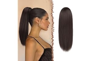FESHFEN Pferdeschwanz Extensions mit Kordelzug Lang Gerade Zopf Pferdeschwanz Haarteil Glatt Haarverlängerungen Synthetik Drawstring Ponytail Extension für Damen 40 cm Braun