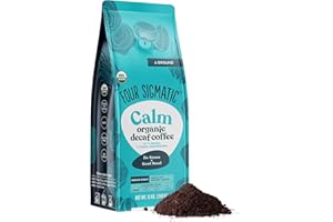 Four Sigmatic Calm Organic Decaf Ground Coffee | Swiss Water Decaf Coffee Ground | Decaffeinated Coffee with Chaga & Reishi Mushroom Extracts | Decaf Coffee for Stress Relief | 12oz Bag
