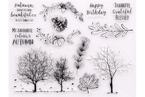 arriettycraft Alberi Autunno Giorno Autunno Felice Compleanno Noci Timbri di Gomma Timbri Chiari per Biglietti di Natale Decorazione e DIY Scrapbooking Timbri di Gomma per Artigi
