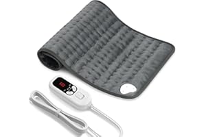 Levesolls Termoforo Elettrico 60x30cm - Per Schiena, Spalle e Addome, 6 Livelli Di Temperatura, 4 Timer, Riscaldamento Rapido, Spegnimento Automatico, Lavabile In Lavatrice - Grigio Scuro