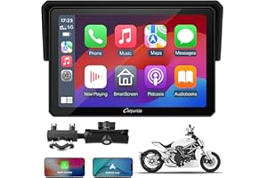 Carpuride W502 Ekran motocyklowy 5" GPS z bezprzewodową funkcją CarPlay i Android Auto, wodoodporny ekran dotykowy IP67, podwójny Bluetooth, nawigacja GPS, Siri, podpórka motocyklowa z regulacją w