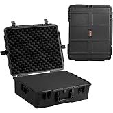 VEVOR 620 x 490 x 225 mm Weatherproof Rugged Protective Case with Pre-Cut Foam, Retractable Handles for Travel, Hunting, Mili