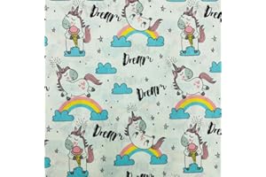 Kt KILOtela Tela por Metros Loneta Estampada, Decoración, Cojines, Tapizar, Manteles, Bolsos, Manualidades, Ancho 280 cm, Largo a Elección de 50 en 50 cm, Unicornios, Arco Iris, Rosa, Azul, Amarillo