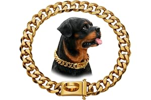 Hundhalsband Med Guldkedja, Kubansk Länklänk För Hund Med Säkerhetsdesignspänne 15 Mm Gåhalsband I Metall I Rostfritt Stål, H