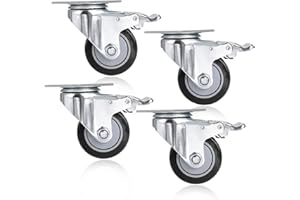 Voluker 75 mm Set de 4 Roulette Pivotante avec Frein 75 mm, Roulettes en caoutchouc supporte max 400kg, Roues industrielles, Noir